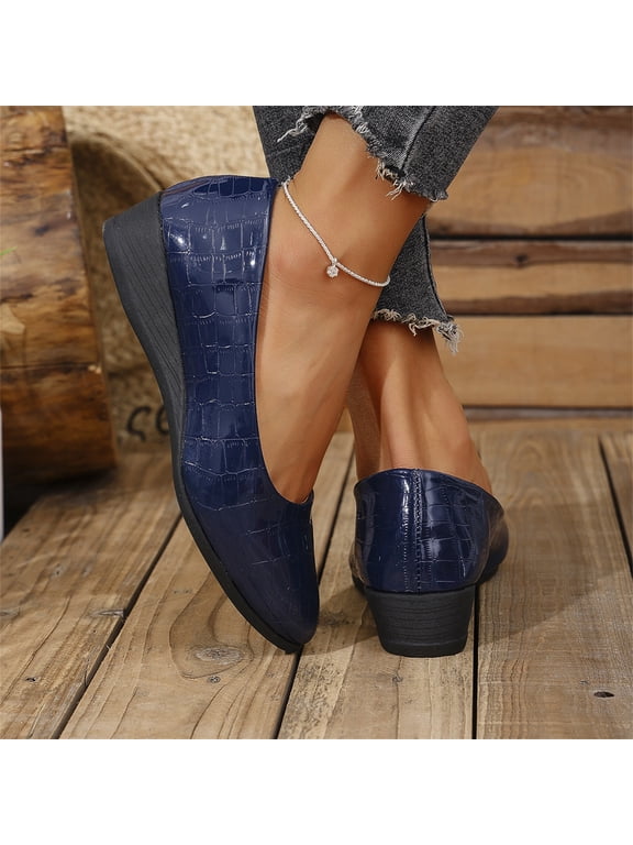 Women's Ballet Flats Business Office Work Dress Shoes Low Wedge Round Toe Slip-Ons Lightweight Comfortable Dressy Casual Flats for Women Blue 8.5(EU-41)