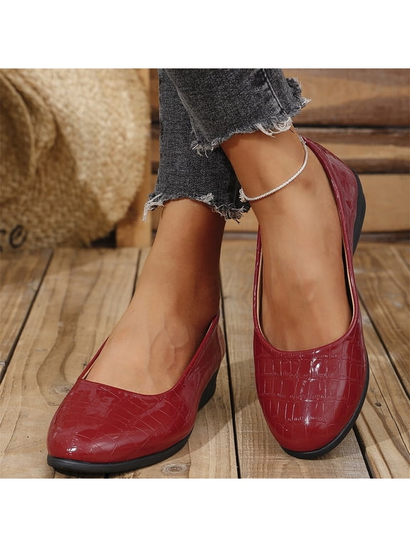 Women's Ballet Flats Business Office Work Dress Shoes Low Wedge Round Toe Slip-Ons Lightweight Comfortable Dressy Casual Flats for Women Red 9(EU-42)