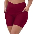 thumbnail image 1 of Domuza Women's Biker Shorts with Pockets Plus Size High Waist Workout Yoga Spandex Athletic Bicycle Leggings Shorts for Running Wine 4XL, 1 of 4