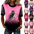 thumbnail image 1 of Domuza Women's Breast Cancer Shirts Hummingbird Print Cancer Survivor Short Sleeve Crew-Neck Shirts ,in October We Wear Pink Tops M, 1 of 7