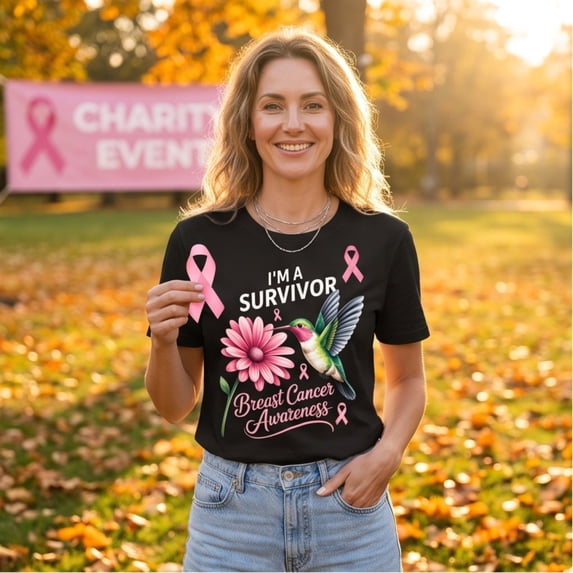 Domuza Women's Breast Cancer Shirts Hummingbird Print Cancer Survivor Short Sleeve Crew-Neck Tshirts ,in October We Wear Pink Tops XL