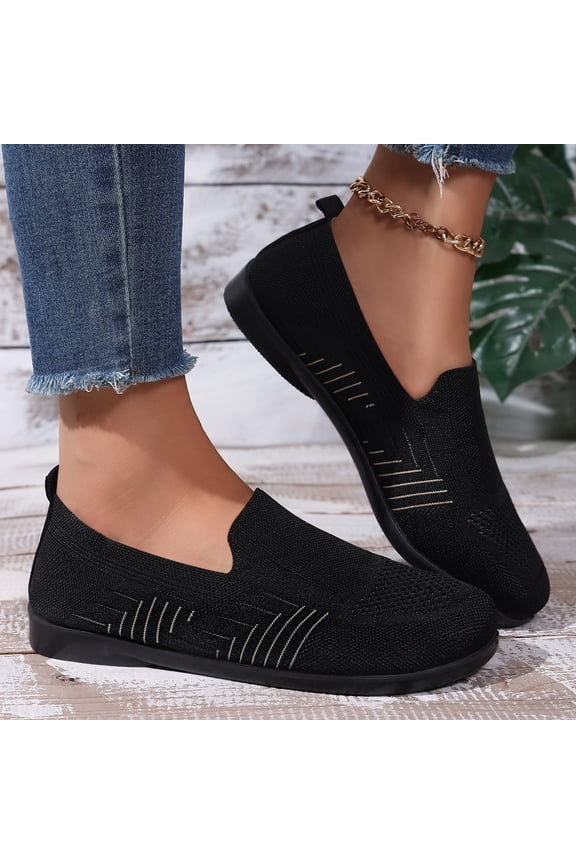 Women's Breathable Knit Slip-On Loafers, Lightweight Comfort Casual Flat Shoes, Non-slip Flexible Footwear for Daily Walking and Outdoor Activities Black 10（EU-43）