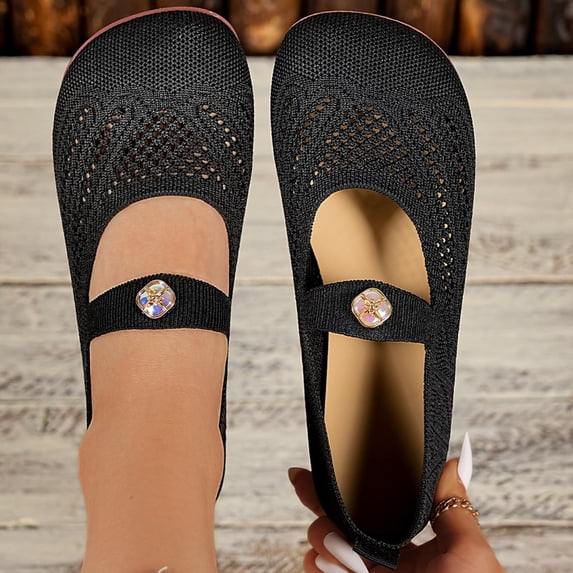 Domuza Women's Breathable Mesh Slip-On Shoes with Hollow Out Design, 2026 Summer Round Toe Flat Sole for Comfortable Wear Black 8(EU-40)