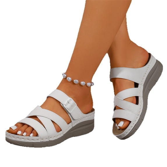 Domuza Women's Casual Walking Athletic Slide Sandals Slip On Casual Comfortable Arch Support Lightweight Summer Beach Sandal White 7(EU-38)