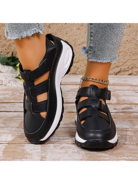 Women’s Closed Toe Cutout Sport Sandals, Rear Ankle Strap Air Cushion Platform Walking Shoes, Non Slip Wedge Casual Outdoor Athletic Sandals Black 10(EU-43)