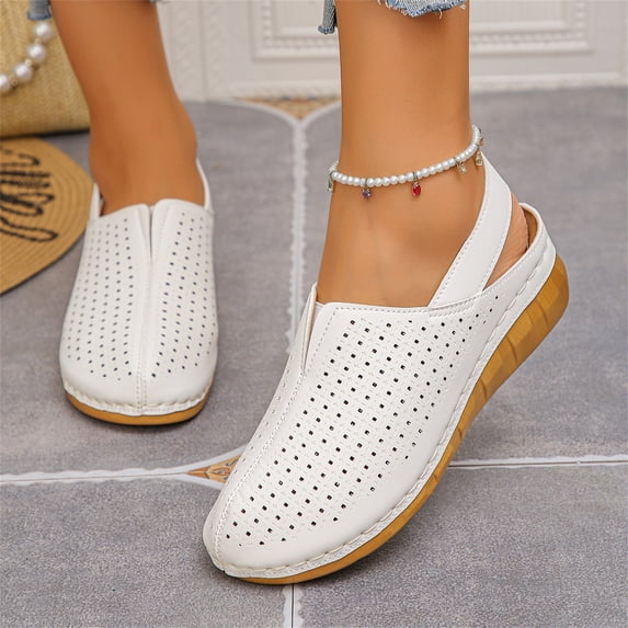 Domuza Women's Closed Toe Wedge Sandals Elastic Ankle Strap Mesh Breathable Clog Mules Comfortable Slip On Walking Shoes for Everyday Wear White 9(EU-42)