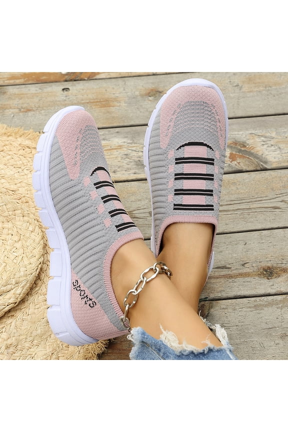 Women's Color Block Knit Slip-On Walking Sneakers, Lightweight Breathable Athletic Shoes, Flexible Comfort Casual Footwear for All-Day Wear Pink 8.5(EU-41)