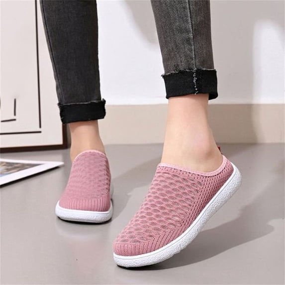 Domuza Women’s Comfortable Breathable Mesh Slip-On Sneakers, Lightweight Flexible Shoes with Non-Slip Sole for Summer, Errands, and Everyday Casual Wear Pink 5.5(EU-36)