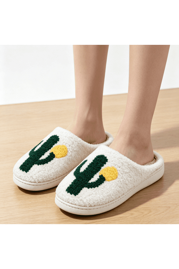 Women’s Cute Embroidered Fuzzy Slippers, Closed Toe Plush Warm House Shoes Multiple fruit Patterns Non-Slip Indoor Winter Slides Black 7(EU-38)