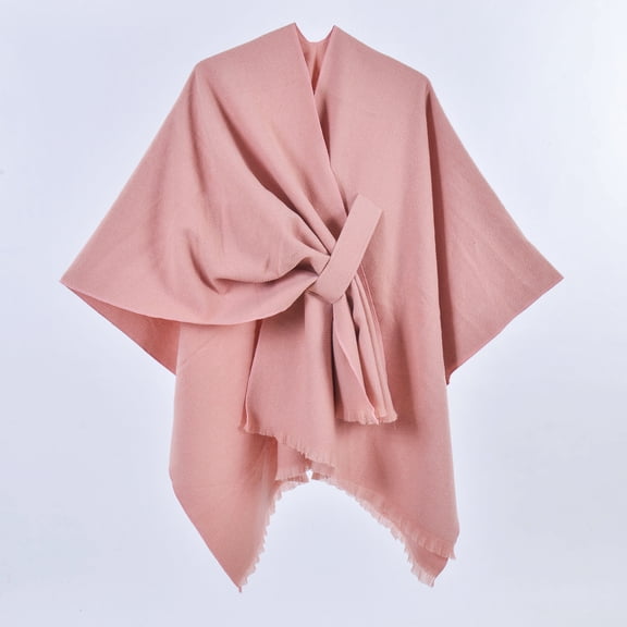 Domuza Women's Elegant Shawl Wraps Soft Open Front Poncho Sweater for Spring Fall Winter Pink