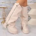 thumbnail image 1 of Domuza Women's Fall Winter Round Toe Platform Mid Calf Boots, Slouchy Pants Shaft Side Zipper Thick Sole Long Boots Beige 8（EU-40）, 1 of 7