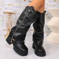 thumbnail image 1 of Domuza Women's Fall Winter Round Toe Platform Mid Calf Boots, Slouchy Pants Shaft Side Zipper Thick Sole Long Boots Black 10（EU-43）, 1 of 7