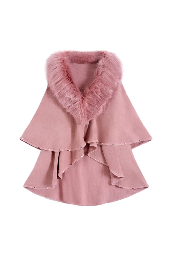 Women's Faux Fur Wraps and Shawls for Evening Dresses Formal Bridal Dressy Cape Warm Fall Winter Wedding Party Cloaks Pink