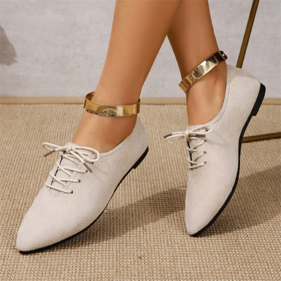 Domuza Women’s Faux Suede Pointed Toe Lace Up Flat Shoes Classic Casual Oxford Flats Non-Slip Comfort Dress Shoes for Work Daily Wear 8(EU-40) 40