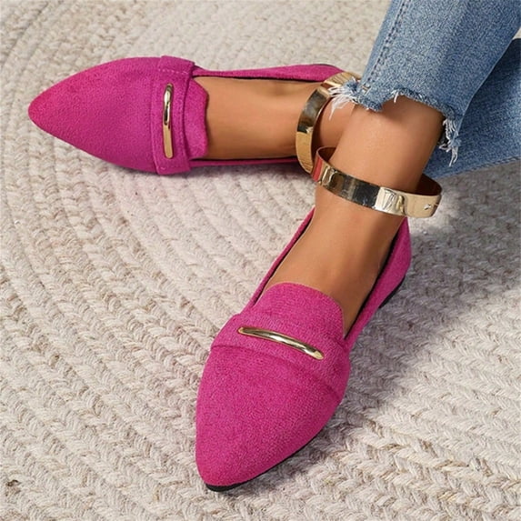 Domuza Women's Faux Suede Pointed Toe Loafers Slip On Metal Decor Flat Dress Shoes Comfortable Non-Slip Casual Footwear for Work Daily Wear 10.5(EU-44) 44