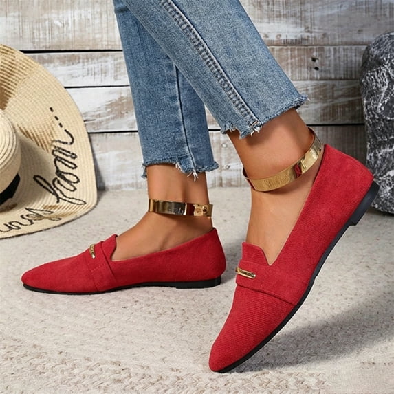 Domuza Women's Faux Suede Pointed Toe Loafers Slip On Metal Decor Flat Dress Shoes Comfortable Non-Slip Casual Footwear for Work Daily Wear 8(EU-40) 40