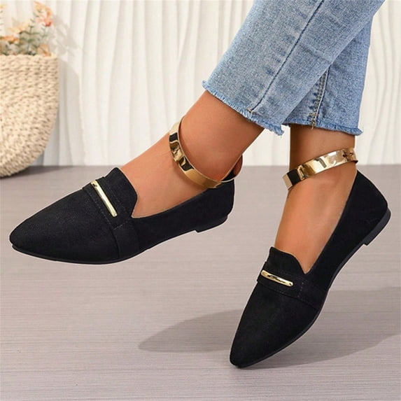 Domuza Women's Faux Suede Pointed Toe Loafers Slip On Metal Decor Flat Dress Shoes Comfortable Non-Slip Casual Footwear for Work Daily Wear 9(EU-42) 42