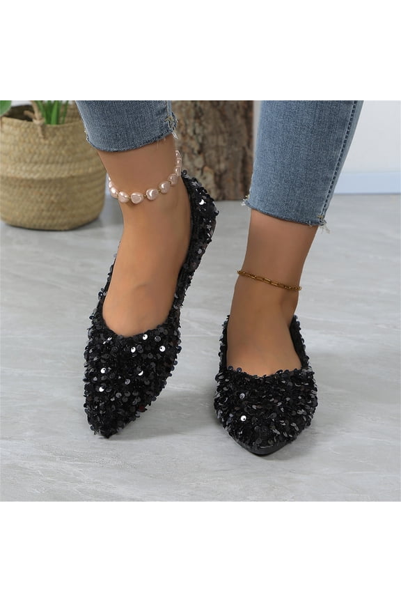 Women's Flats, Foldable Ballet Flats for Women, Flower Pionted Toe Comfort Light Weight Slip-On Dress Shoes Black 10(EU-43)