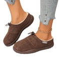 thumbnail image 1 of Domuza Women's Fleece Lined Faux Suede Mule Slippers, Adjustable Drawstring Slip-On Winter Clogs, Non-Slip Warm Indoor Outdoor House Shoes Brown 8.5（EU-41）, 1 of 9