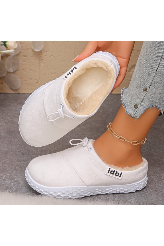 Women's Fleece Lined Faux Suede Mule Slippers, Adjustable Drawstring Slip-On Winter Clogs, Non-Slip Warm Indoor Outdoor House Shoes White 5.5(EU-36)