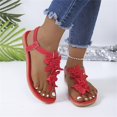 thumbnail image 1 of Domuza Women's Floral Thong Sandals, Elastic Ankle Strap Comfortable Non-Slip Flat Shoes for Summer Casual Wear Red 6.5（EU-37）, 1 of 6