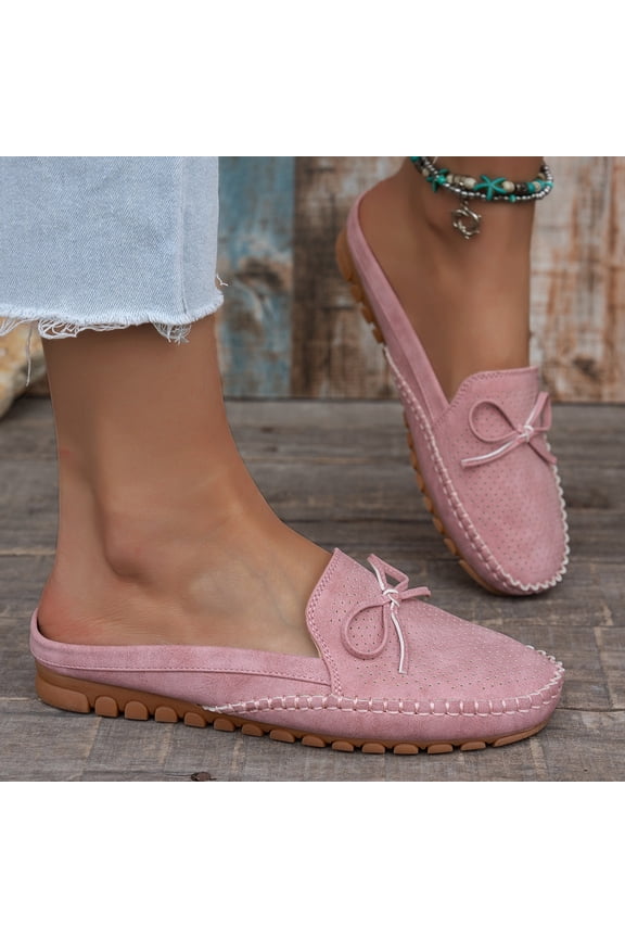 Women's Foldable Slip-On Mules, summer Comfortable Round Toe Breathable Mesh Flats Loafers Casual Cute Bow Anti Slip Driving Mules Pink 8（EU-40）