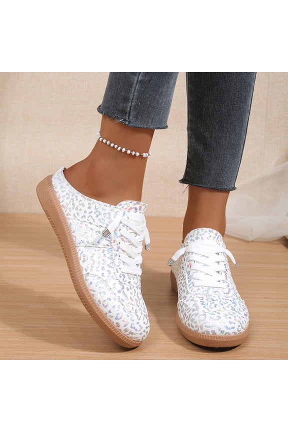 Women’s Glitter Sequin Backless Mule Sneakers, Slip On Half Shoes Vintage Gum Sole Casual Walking Flats Silver 8(EU-40)