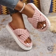 thumbnail image 1 of Domuza Women's House Slippers Arch Support Open Toe Corduroy Cross Band Fuzzy Slippers Anti-Skid Slip On Cozy Soft Plush Home Shoes for Indoor and Outdoor Pink 8（EU-40）, 1 of 9