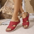 thumbnail image 1 of Domuza Women's Leather Sandals | Leaf Cut-Out Design & Adjustable Velcro Strap | Cushioned Wedge Heel Summer Casual Sandals Shoes Red 5.5（EU-36）, 1 of 4