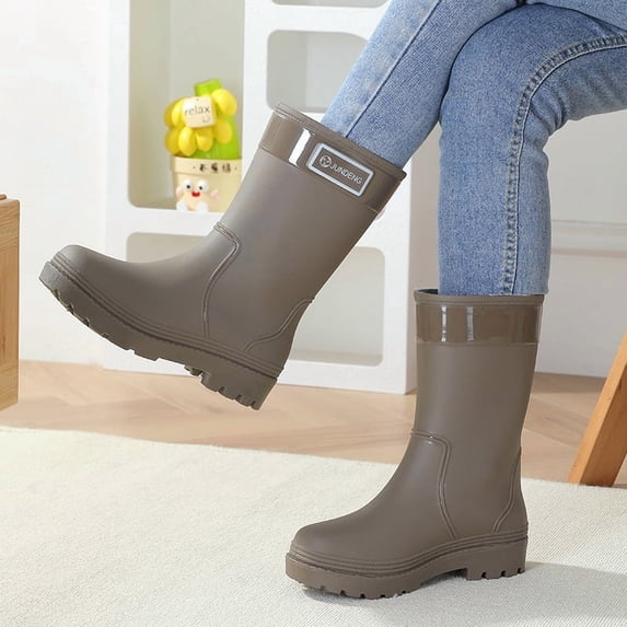 Domuza Women’s Mid-Calf Waterproof Rain Boots, Non-Slip Thick Sole PVC Rain Shoes for Outdoor Walking Gardening Work 7.5(EU-39) 39