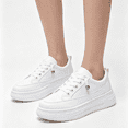 thumbnail image 1 of Domuza Women's No Tie Elastic Lace Platform White Sneakers Rhinestone Decor PU Leather Lightweight Non Slip Casual Walking Footwear White 7.5（EU-39）, 1 of 3
