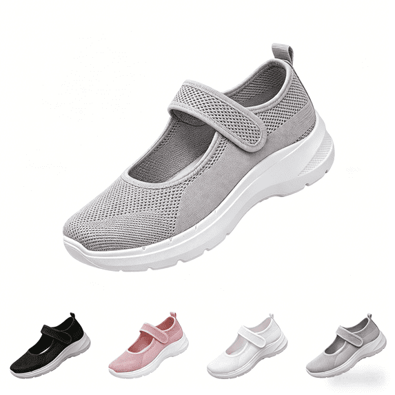 Domuza Women's Orthopedic Mary Jane Shoes, Breathable Mesh Non-Slip Sneakers, Comfort Lightweight Casual Nursing Walking Footwear for Daily Wear Gray 8.5(EU-41)