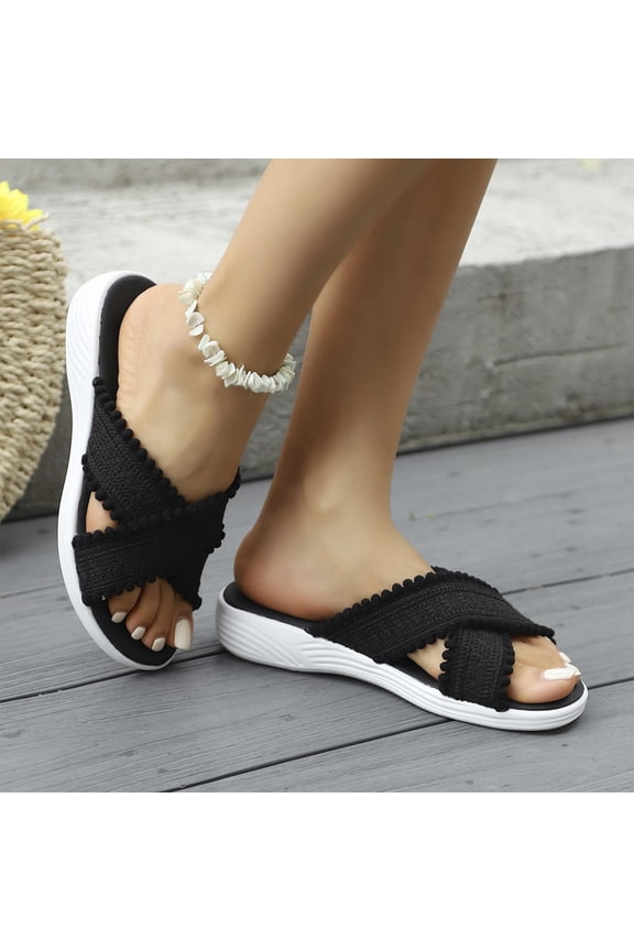 Women's Orthopedic Mesh Slides, Breathable Arch Support Sandals, Lightweight Non-Slip Casual Athletic Slippers for Beach & Casual Wear Black 7(EU-38)