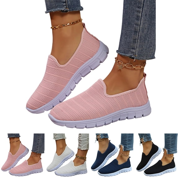 Domuza Women's Orthopedic Slip On Shoes, Arch Support Memory Foam Sneakers, Lightweight Non-Slip Minimalist Casual Walking Footwear for All Seasons Pink 6.5(EU-37)