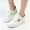 thumbnail image 1 of Domuza Women's PU Leather Low Top Sneakers No Tie Lazy Shoelace Label Decor Lightweight Non Slip Flat Casual Walking Footwear Black 6.5（EU-37）, 1 of 3