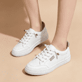 thumbnail image 1 of Domuza Women's PU Leather Low Top Sneakers No Tie Lazy Shoelace Label Decor Lightweight Non Slip Flat Casual Walking Footwear Gray 8（EU-40）, 1 of 3