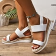 thumbnail image 1 of Domuza Women’s Platform Espadrille Wedge Sandals Comfortable Open Toe Elastic Ankle Strap Slip on Comfy Low Wedge Sandals For Ladies Dressy Summer Shoes White 6.5（EU-37）, 1 of 4
