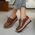 thumbnail image 1 of Domuza Women's Platform Oxford Shoes Classic Chunky Patent Leather PU Square Toe Wedges Casual Lace Up Sneakers for summer Brown 8（EU-40）, 1 of 6