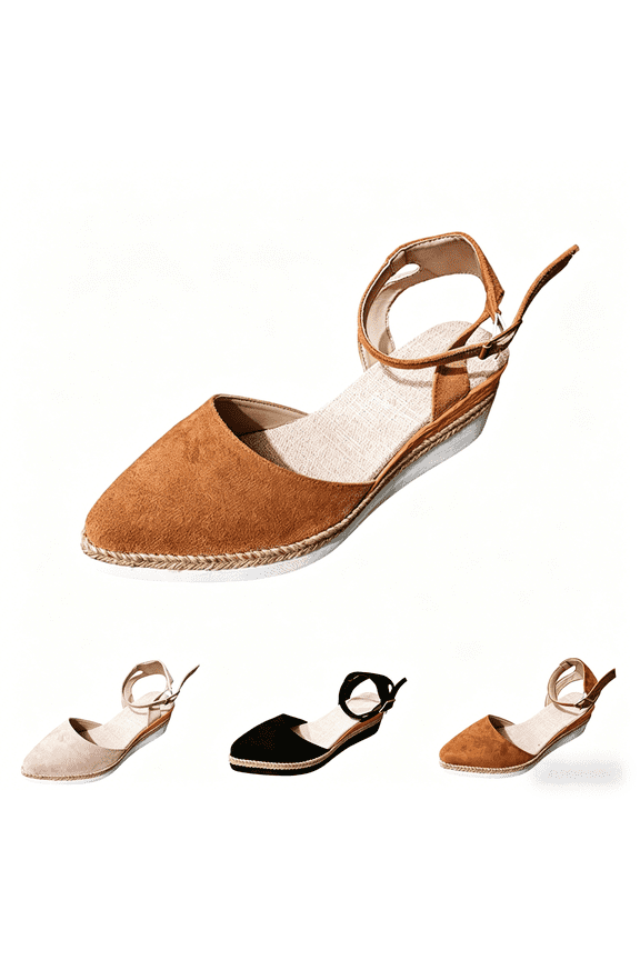 Women's Pointed Closed Toe Wedge Sandals, Adjustable Ankle Strap Platform Shoes, Comfortable Dressy Casual Footwear for 2026 Summer Daily Walking Brown 8（EU-40）