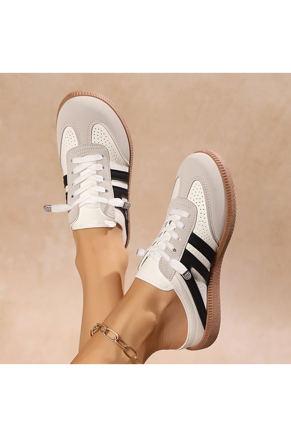Women's Retro Sneakers, Slip On Backless Half Shoes, Two Tone Non-Slip Gum Sole Casual Walking Flats Black 5.5（EU-36）