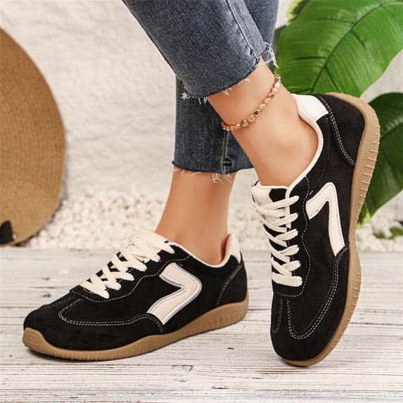 Domuza Women's Retro Suede Casual Sneakers Non-Slip Lace Up Low Top Flat Walking Shoes Classic Fashion Sneakers for Daily Outdoor Wear 7(EU-38) 38
