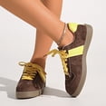 thumbnail image 1 of Domuza Women's Retro Suede Low Top Sneakers, Color Block Stripe Lace Up Casual Walking Shoes, Classic Comfort Fashion Sneakers for Daily Outdoor Wear Yellow 8（EU-40）, 1 of 7