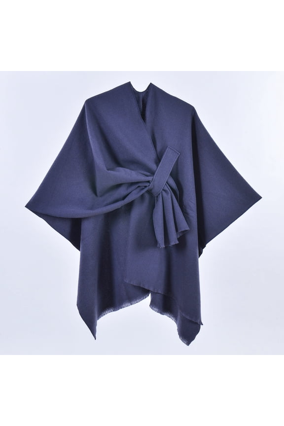 Women's Shawl Wrap Poncho Cape Tassel Open Front Cardigan Shawls for Fall Winter Navy