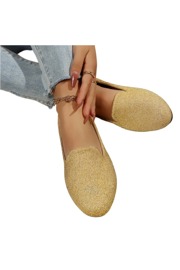 Women's Shiny Mesh Slip On Loafers, Soft Memory Foam Round Toe Ballet Flats, Comfortable Fashion Dressy Casual Flat Shoes for Daily Wear Gold 7.5(EU-39)