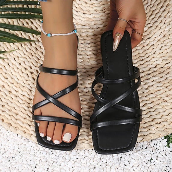 Domuza Women's Slide Sandals Chic Cross-Strap & Comfy Flat Shoes 2026 Summer Black 7.5(EU-39)