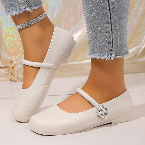 Domuza Women's Square Toe Mary Jane Shoes Four-Pointed Star Metal Buckle Low Block Heel Leather Casual Daily Walking Footwear Beige 5.5(EU-36)