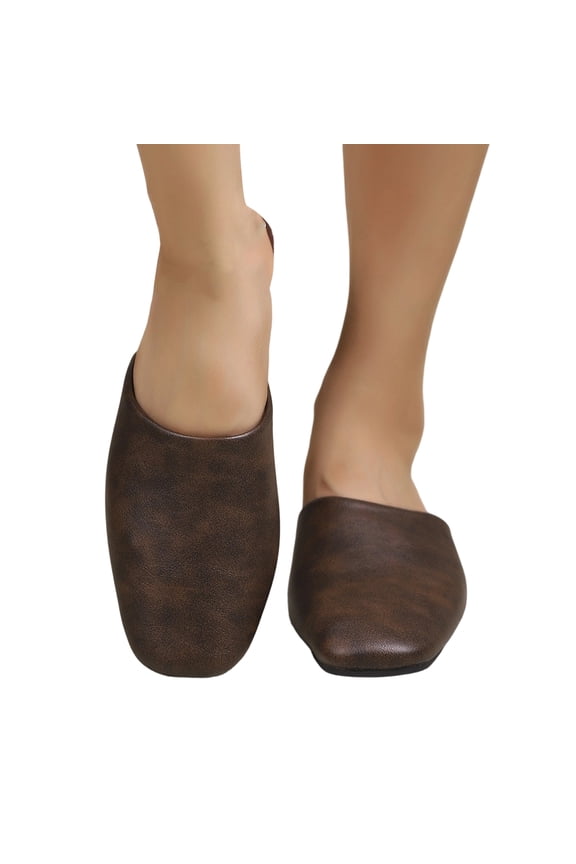 Women's Studded Round Toe Mules, Backless Slip-On Low Heel Clogs, Lightweight Comfort Slippers, Casual Dressy Daily Walking Shoes Coffee 6.5（EU-37）