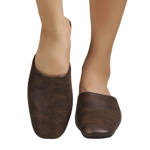 Domuza Women's Studded Round Toe Mules, Backless Slip-On Low Heel Clogs, Lightweight Comfort Slippers, Casual Dressy Daily Walking Shoes Coffee 8.5(EU-41)