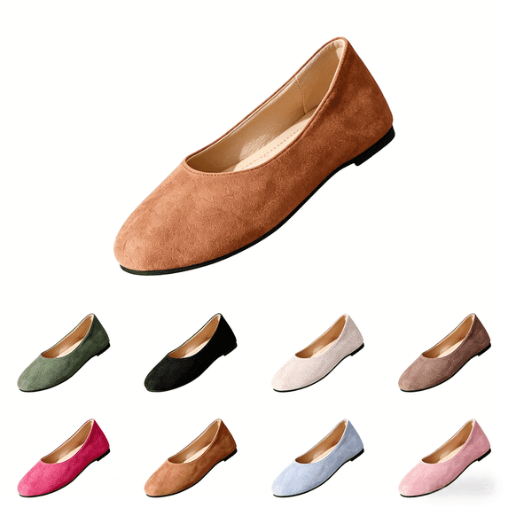 Domuza Women’s Suede Ballet Flats, Round Toe Slip-On Dress Shoes, summer Lightweight Comfortable Loafers for Office Work Walking Brown 9(EU-42)
