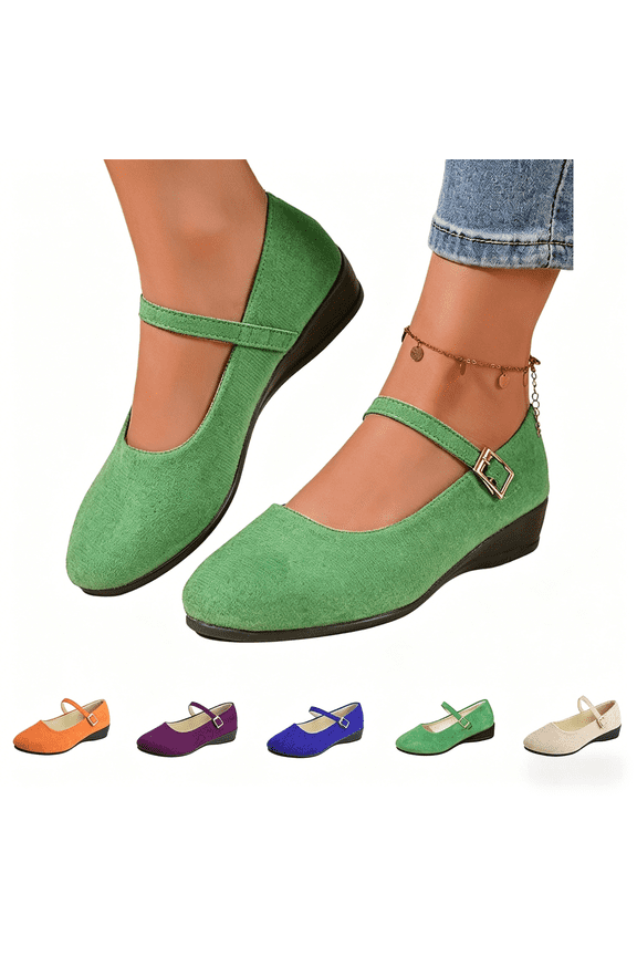 Women's Suede Pointed Toe Mary Janes, Cute Slip-On Ballet Flats, Comfortable Low-Heeled Ballerina Shoes for Casual and Dressy Daily Wear Green 7.5（EU-39）